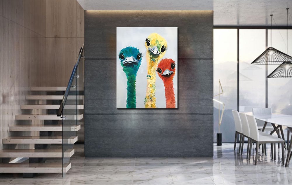 Gekleurde Struisvogels modern schilderij 90x120cm - Afbeelding 3