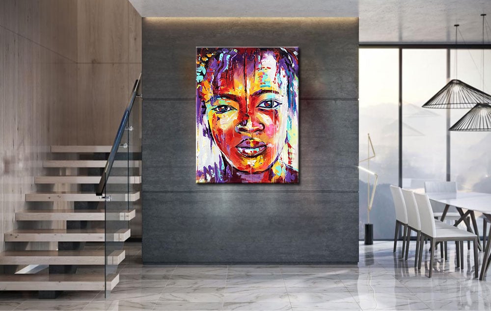 Expressieve Dame modern schilderij 90x120cm - Afbeelding 3