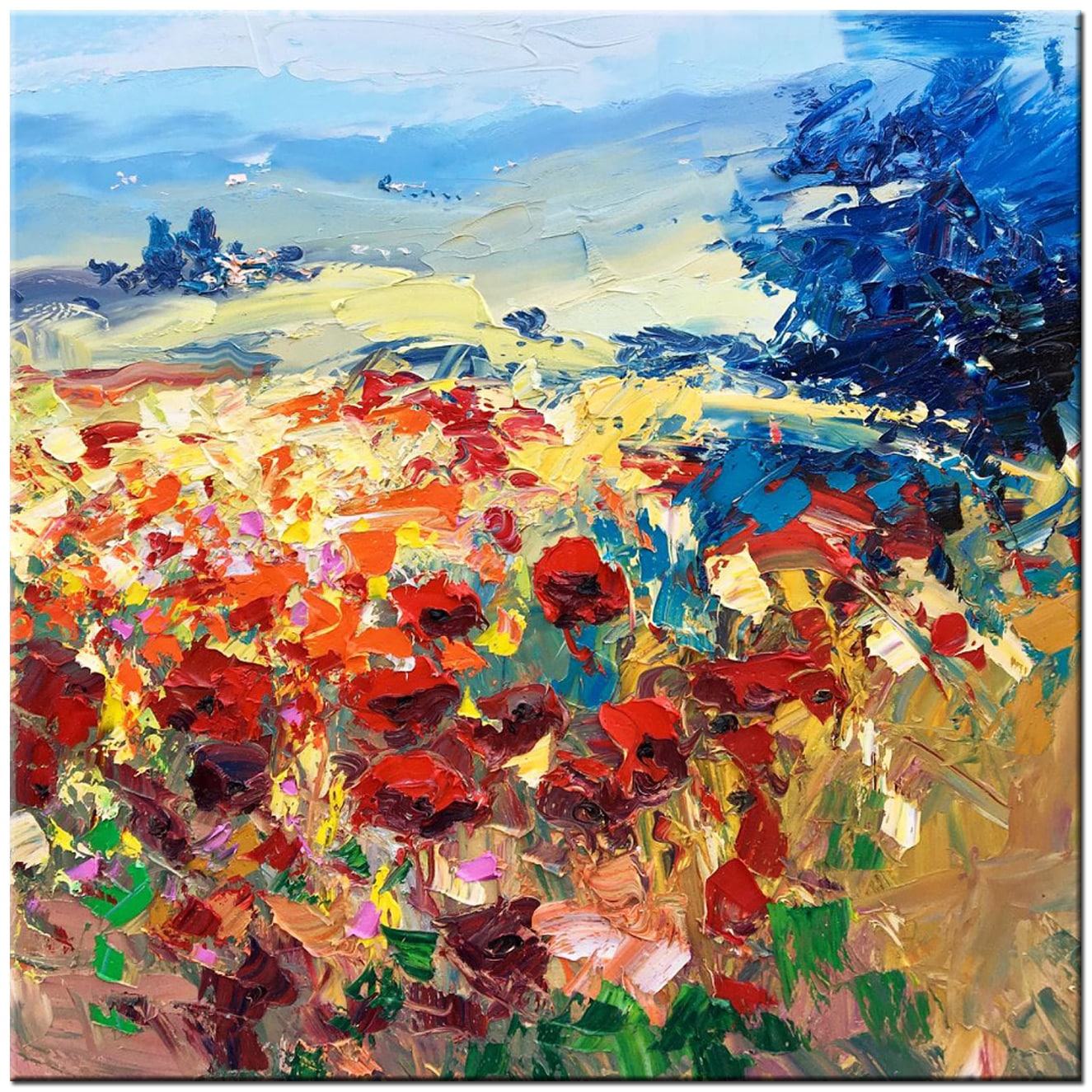 Bloemen schilderij Rode Klaprozen in Veld