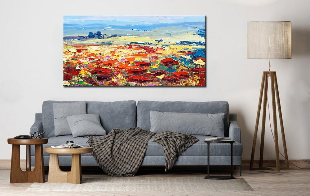 Bloemen schilderij klaprozenveld abstract 180x90cm - Afbeelding 4