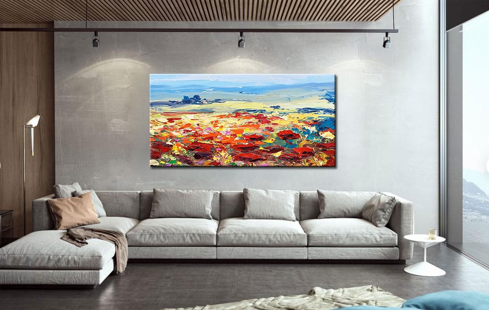 Bloemen schilderij klaprozenveld abstract 180x90cm - Afbeelding 2