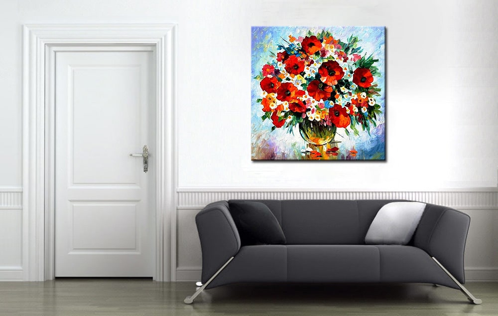 Bloemen schilderij Rode Bloemen in Vaas - Afbeelding 2