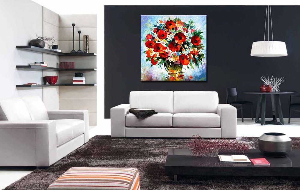 Bloemen schilderij Rode Bloemen in Vaas - Afbeelding 3