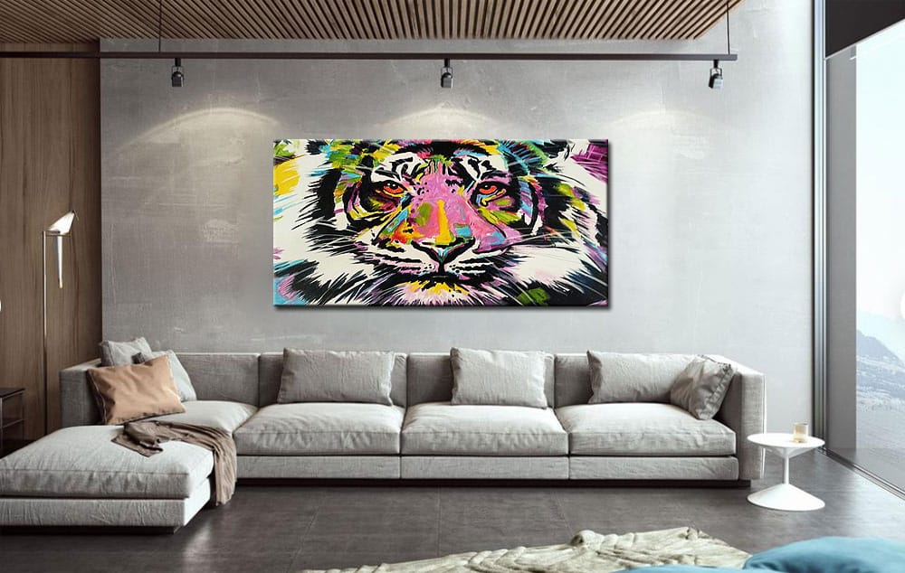 Leeuw Kleurrijk groot schilderij 180x90cm - Afbeelding 2