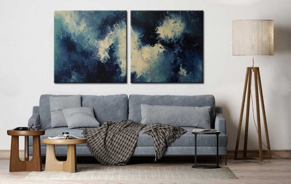 Abstract modern tweeluik schilderij - Afbeelding 4