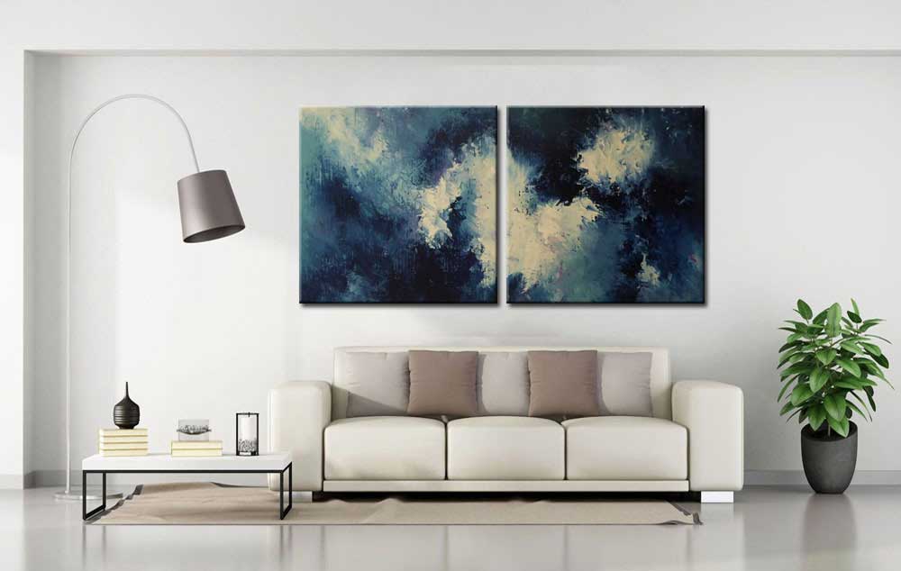 Abstract modern tweeluik schilderij - Afbeelding 3