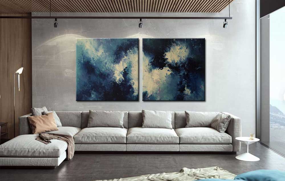 Abstract modern tweeluik schilderij - Afbeelding 2