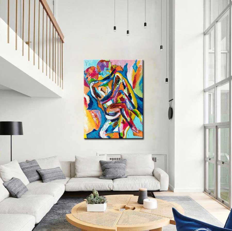 Erotisch schilderij Abstract Liefdespaar 90x120cm - Afbeelding 2