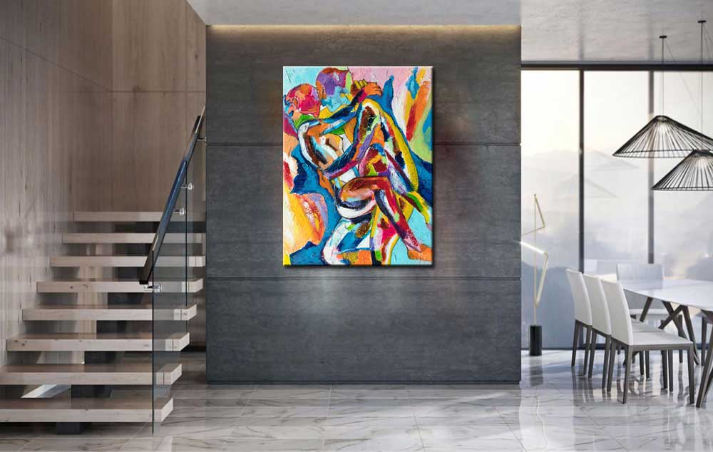 Erotisch schilderij Abstract Liefdespaar 90x120cm - Afbeelding 3