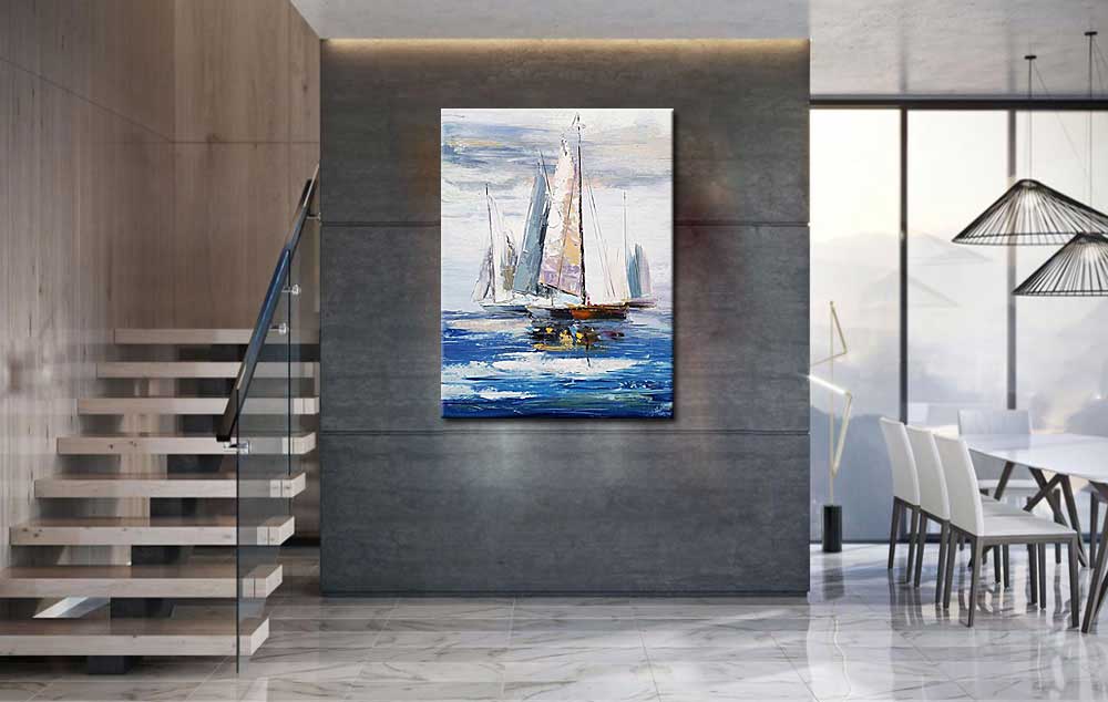 Zeilboten modern schilderij 90x120cm - Afbeelding 3