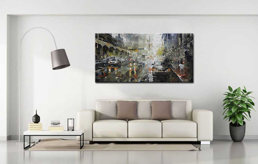 Straatbeeld modern groot schilderij 180x90cm - Afbeelding 3