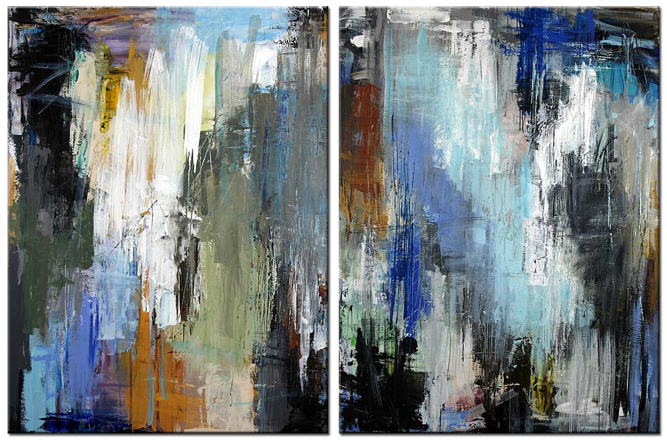 Tweeluik schilderij Abstract Blauw Groen