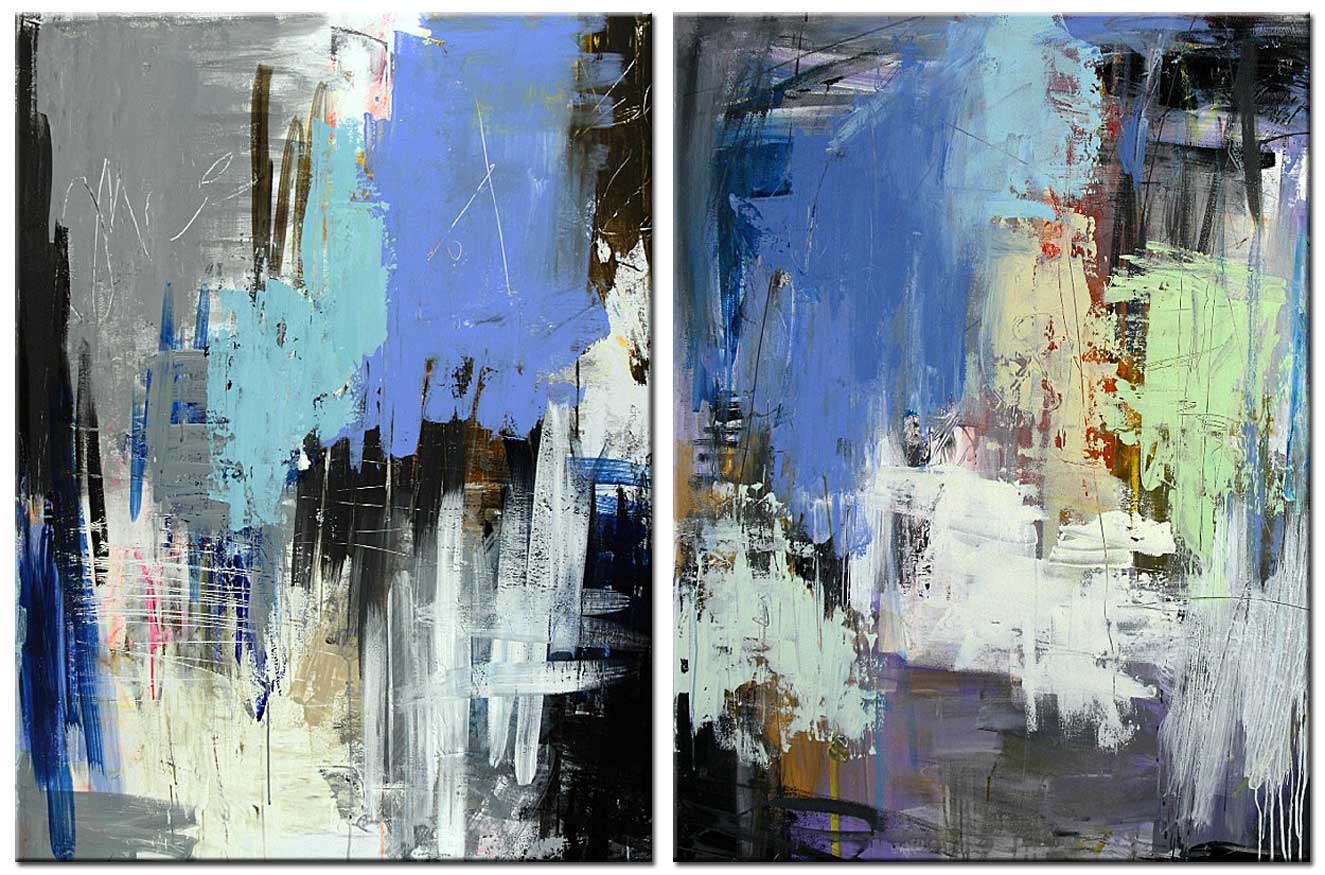 Tweeluik schilderij Abstract Blauw Grijs