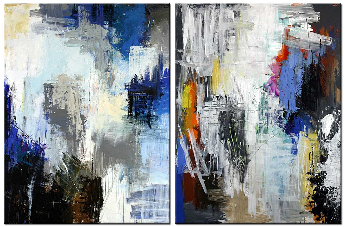 Abstract modern tweeluik schilderij