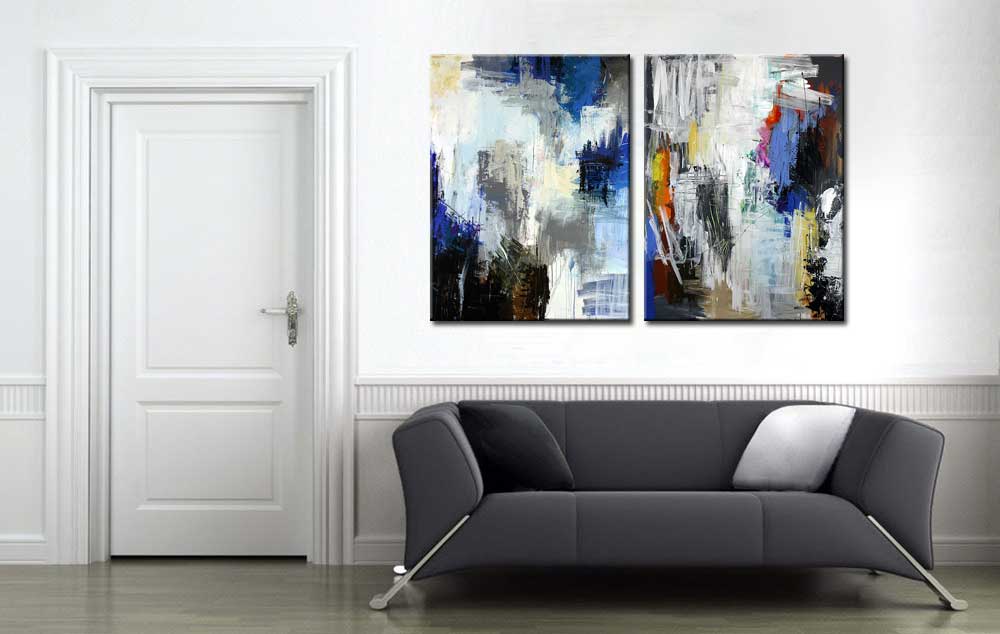 Abstract modern tweeluik schilderij - Afbeelding 4