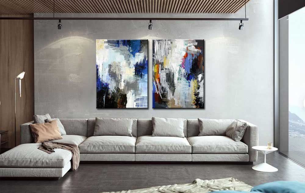 Abstract modern tweeluik schilderij - Afbeelding 2