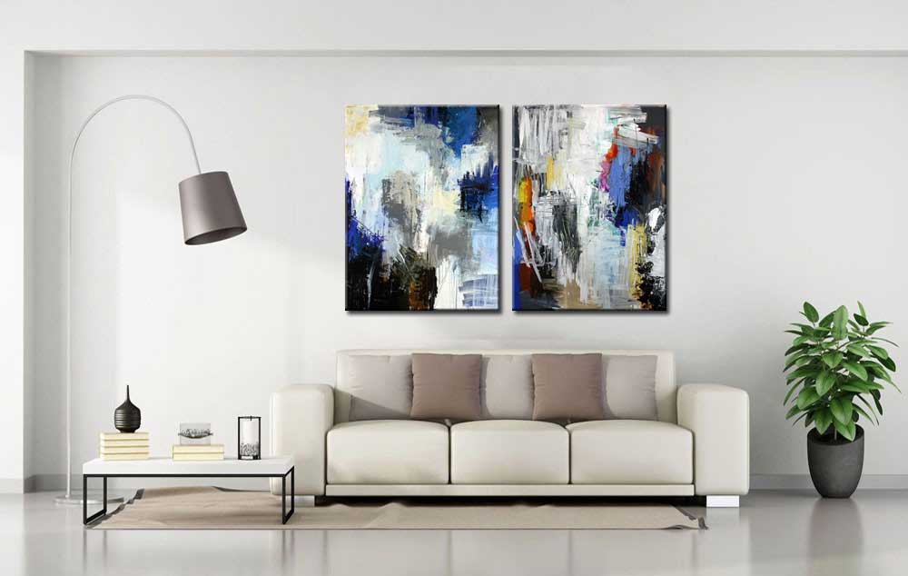 Abstract modern tweeluik schilderij - Afbeelding 3