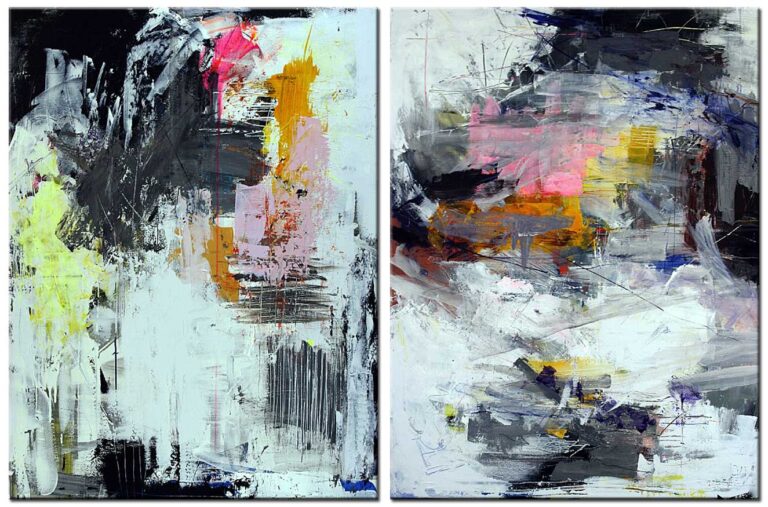 Abstract schilderij Expressie tweeluik handgeschilderd olieverf schilderij met contrast en textuur