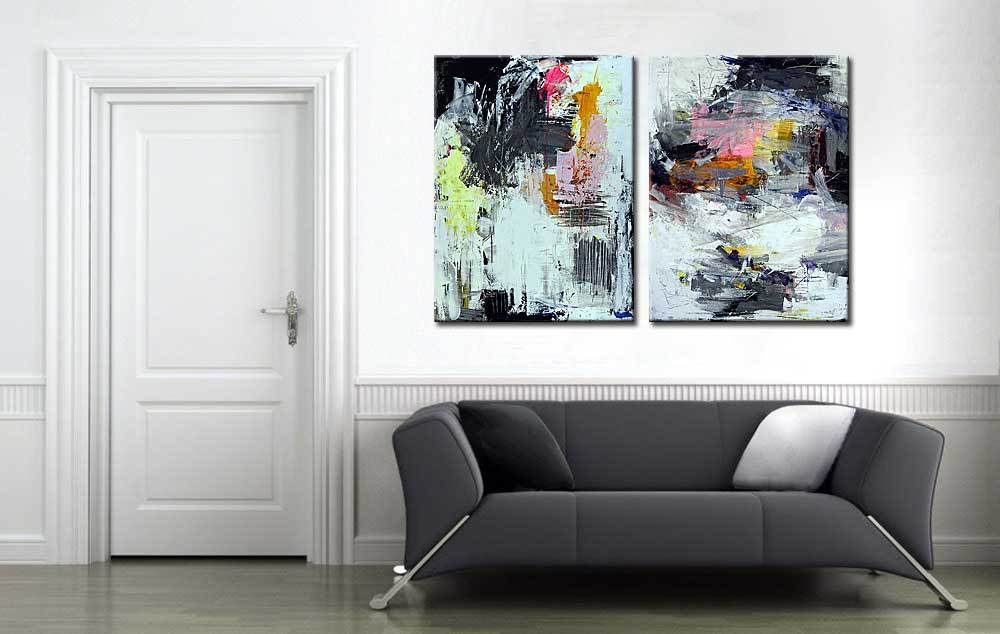 Tweeluik schilderij Abstract Expressie - Afbeelding 4