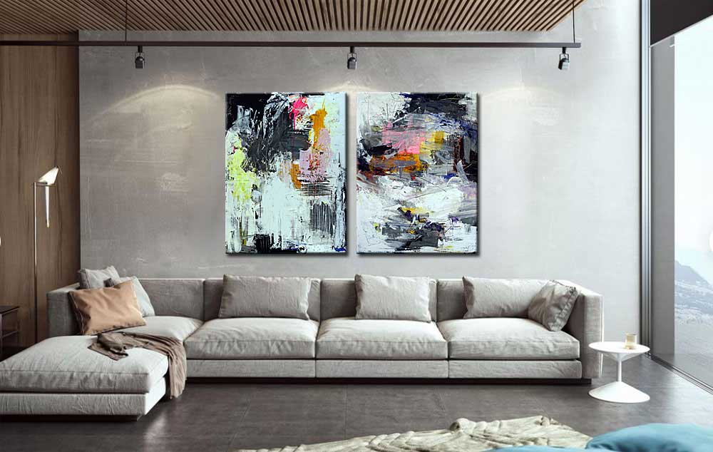 Tweeluik schilderij Abstract Expressie - Afbeelding 2