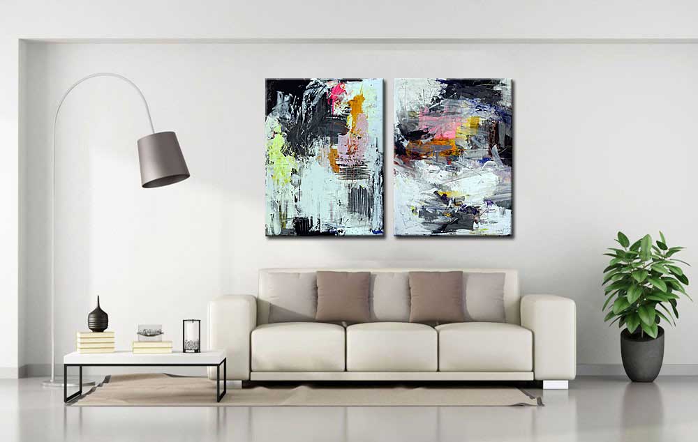 Tweeluik schilderij Abstract Expressie - Afbeelding 3