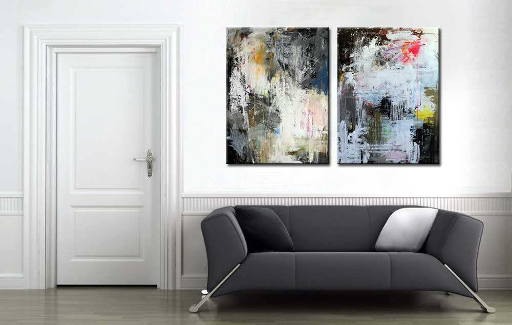 Abstract modern tweeluik schilderij - Afbeelding 4
