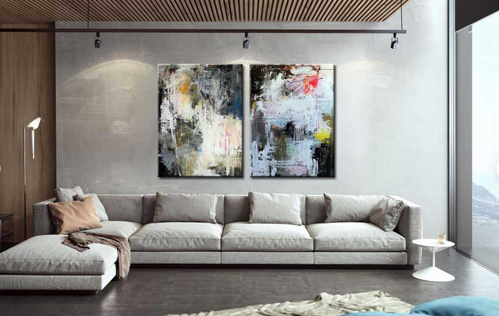 Abstract modern tweeluik schilderij - Afbeelding 2