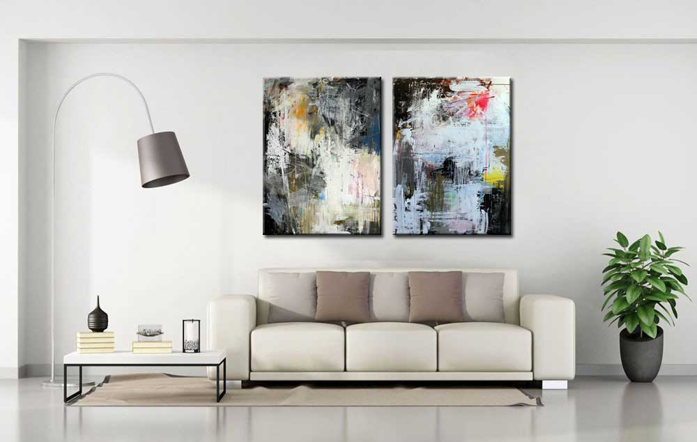Abstract modern tweeluik schilderij - Afbeelding 3