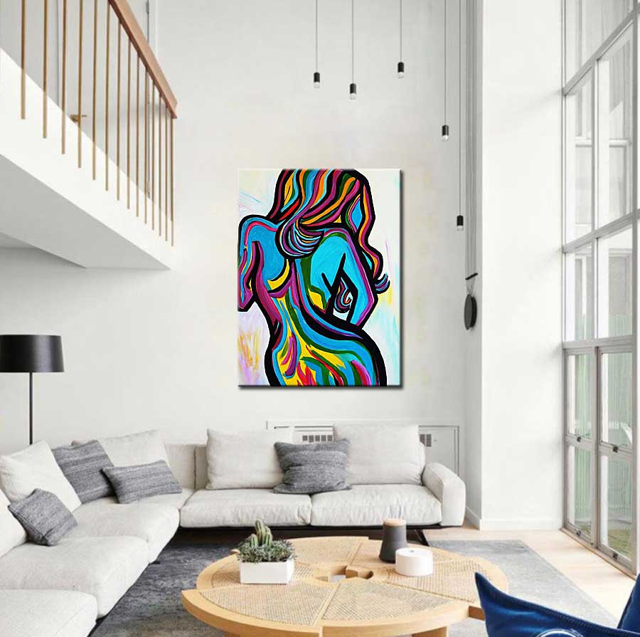 Erotisch schilderij modern lijnenspel 90x120cm - Afbeelding 2