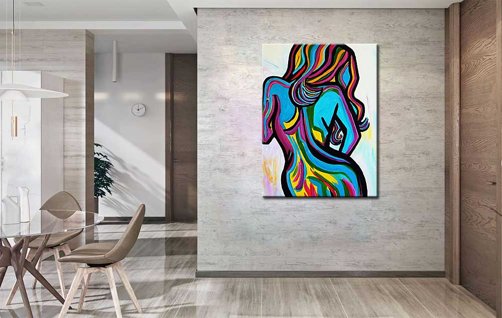 Erotisch schilderij modern lijnenspel 90x120cm - Afbeelding 4