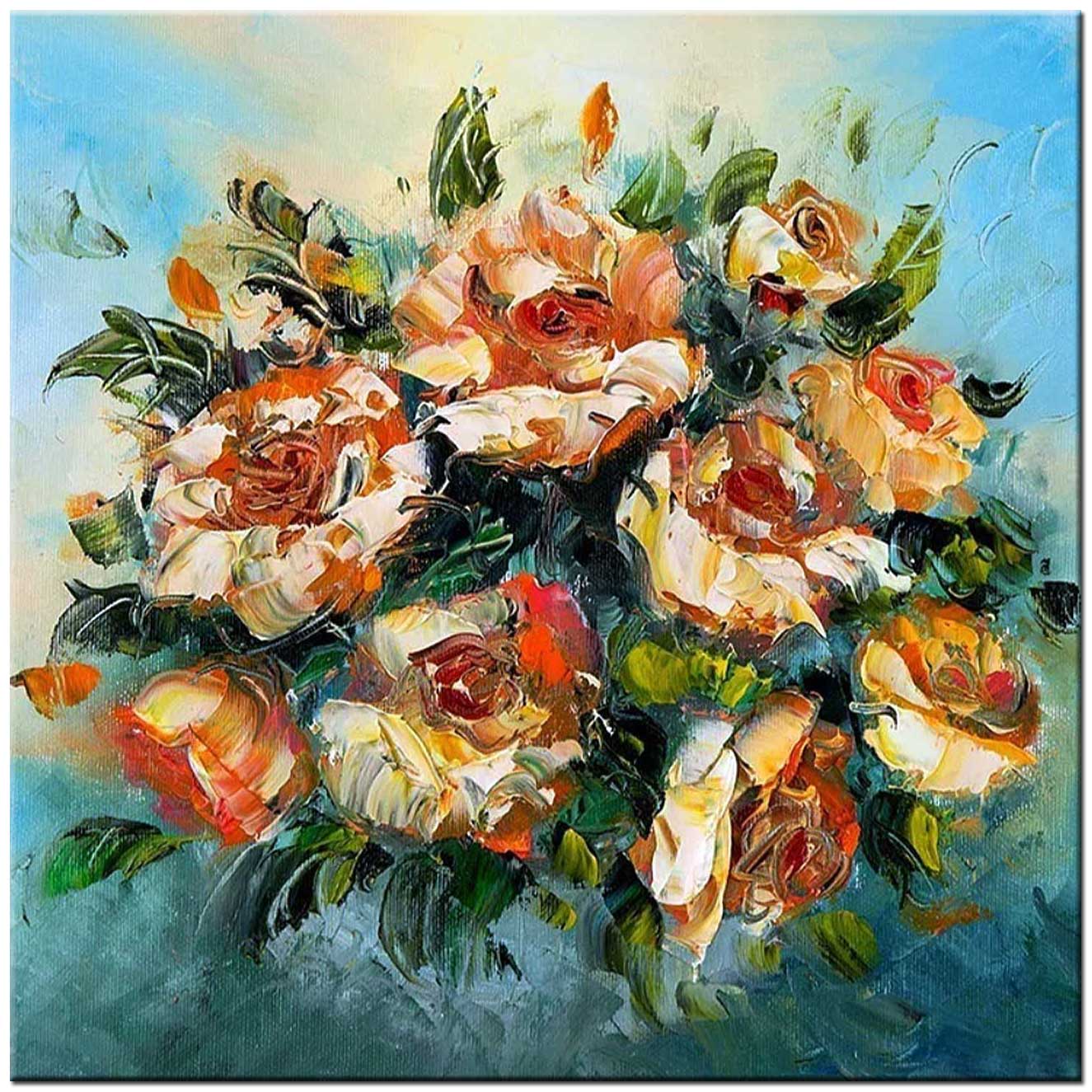 Bloemen schilderij Oranje en Witte Rozen