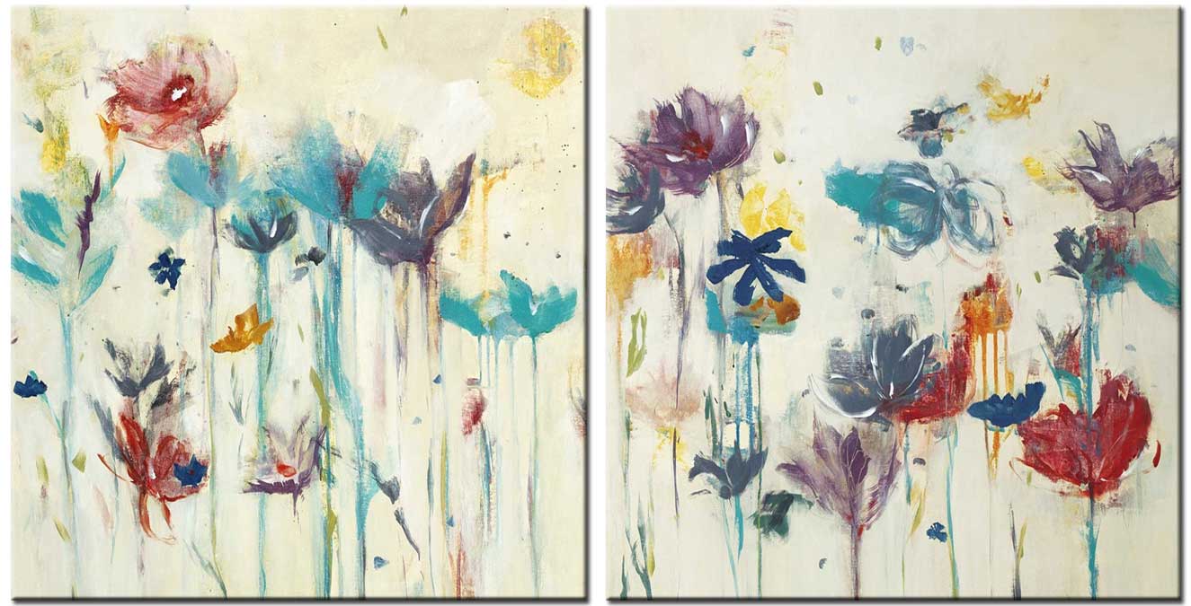 Bloemen schilderij tweeluik Lentebloemen