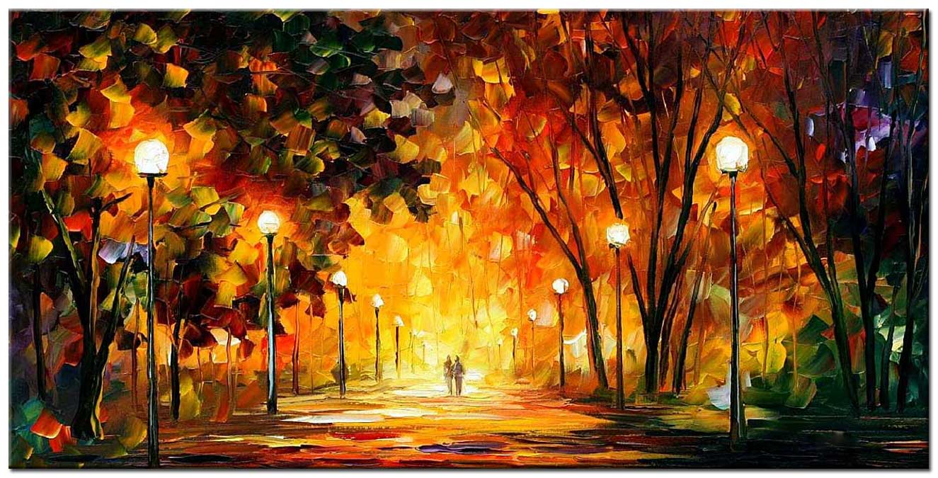 Parkwandeling bij Avond groot schilderij 180x90cm