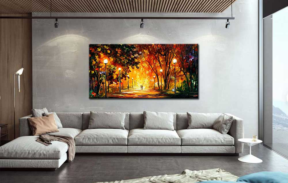 Parkwandeling bij Avond groot schilderij 180x90cm - Afbeelding 2