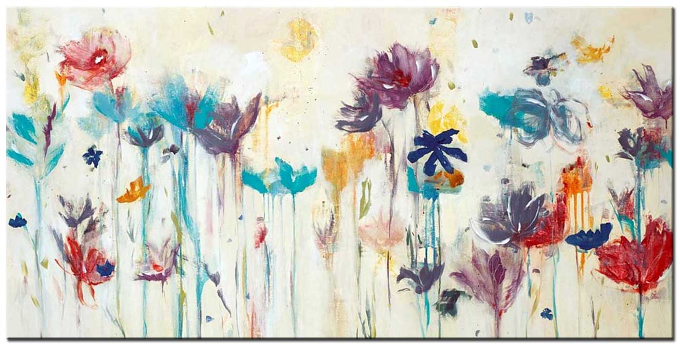 Bloemen schilderij kleurrijk abstract 180x90cm