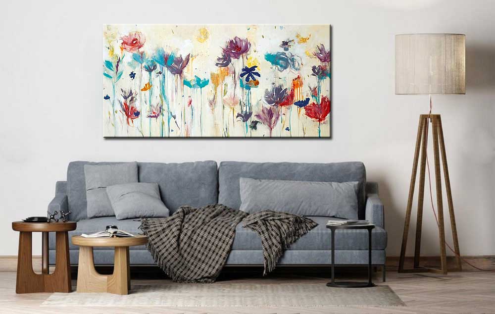 Bloemen schilderij kleurrijk abstract 180x90cm - Afbeelding 4
