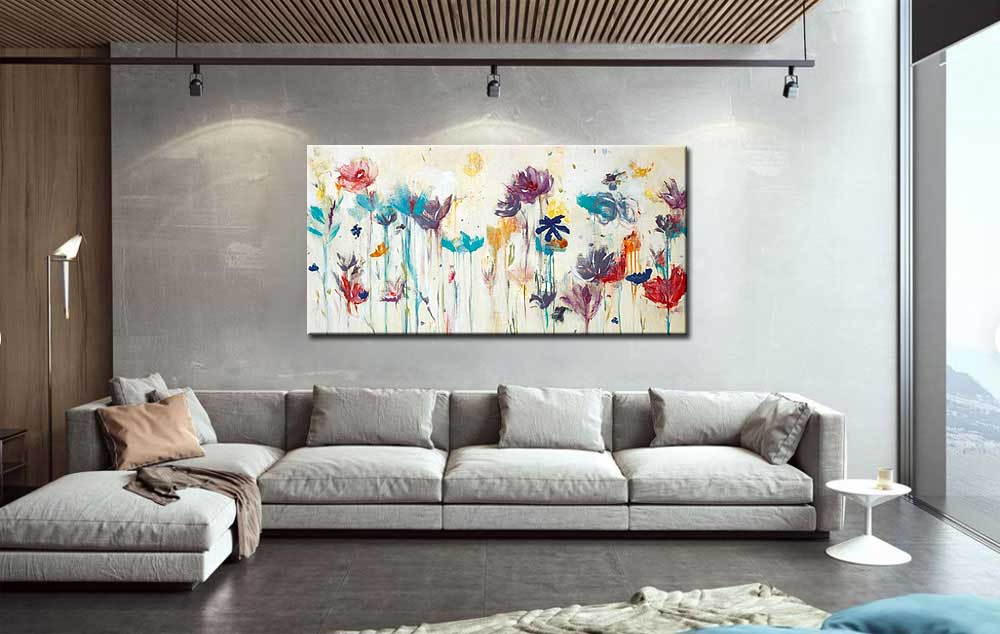 Bloemen schilderij kleurrijk abstract 180x90cm - Afbeelding 3