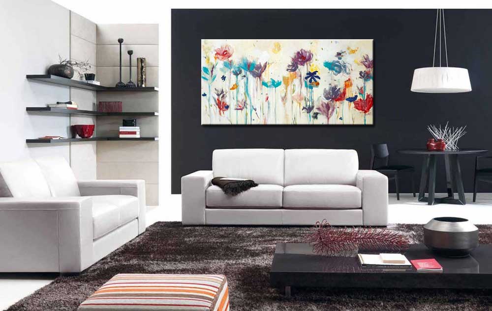 Bloemen schilderij kleurrijk abstract 180x90cm - Afbeelding 2
