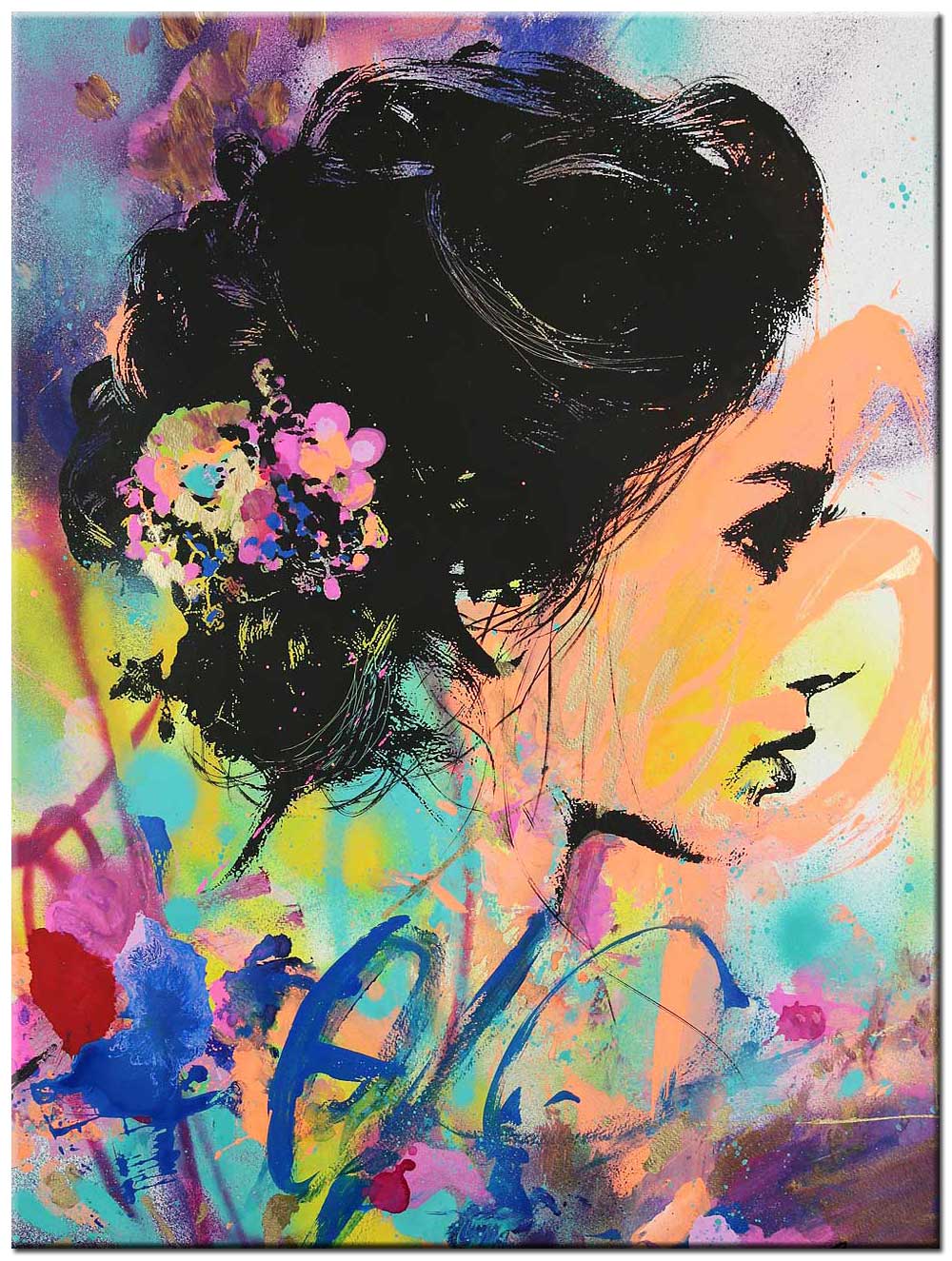 Vrouwen schilderij Bloemen in Haar 90x120cm