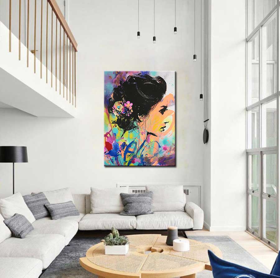 Vrouwen schilderij Bloemen in Haar 90x120cm - Afbeelding 2