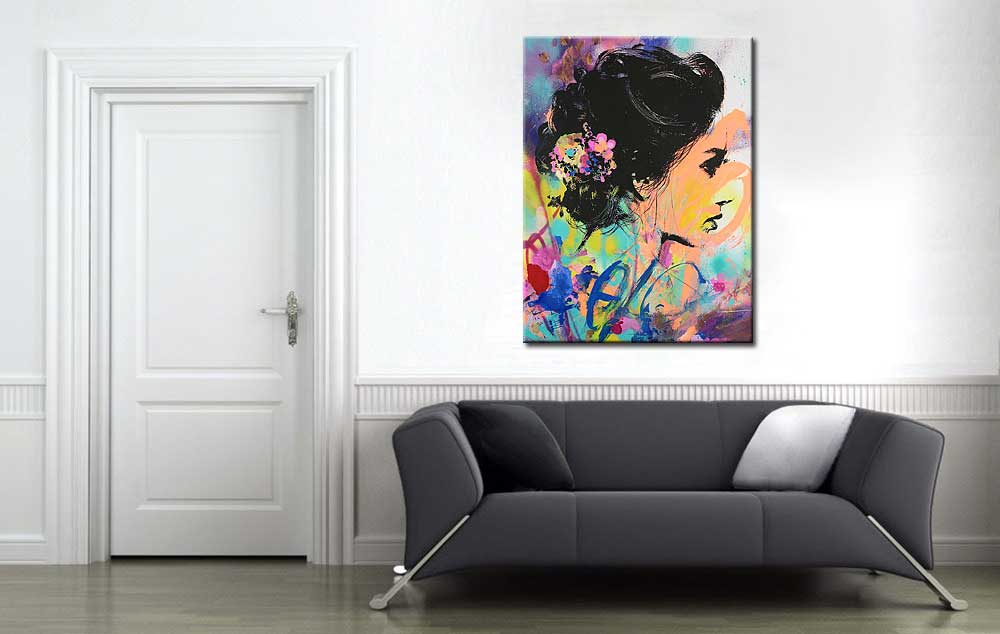 Vrouwen schilderij Bloemen in Haar 90x120cm - Afbeelding 4