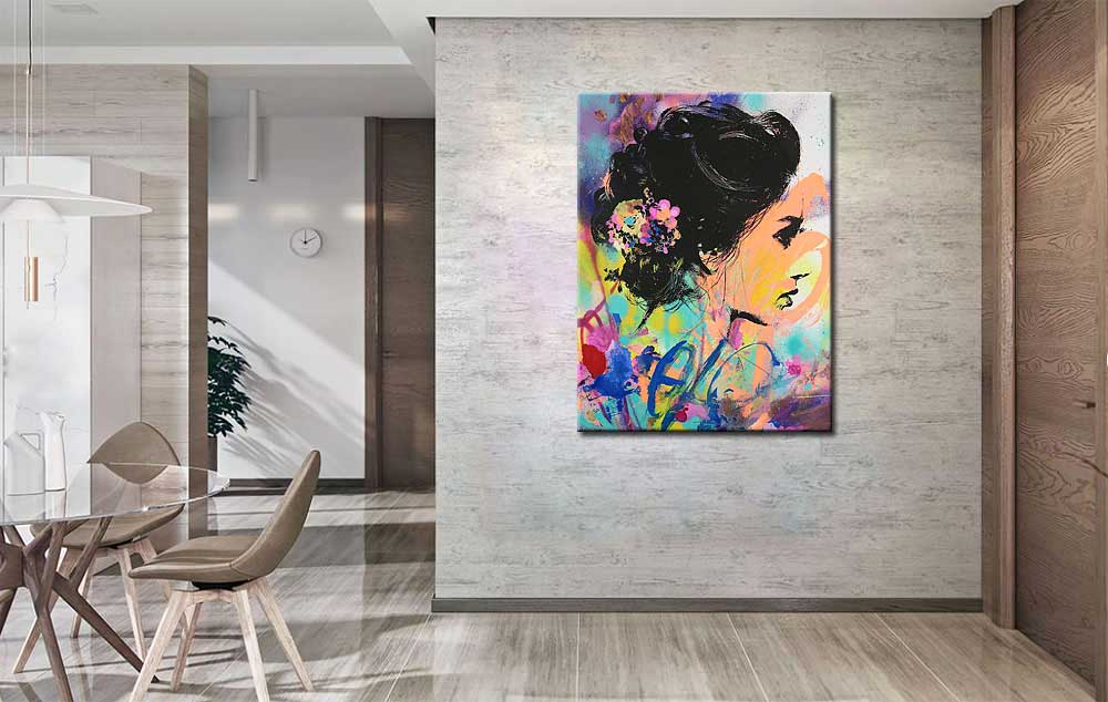 Vrouwen schilderij Bloemen in Haar 90x120cm - Afbeelding 3