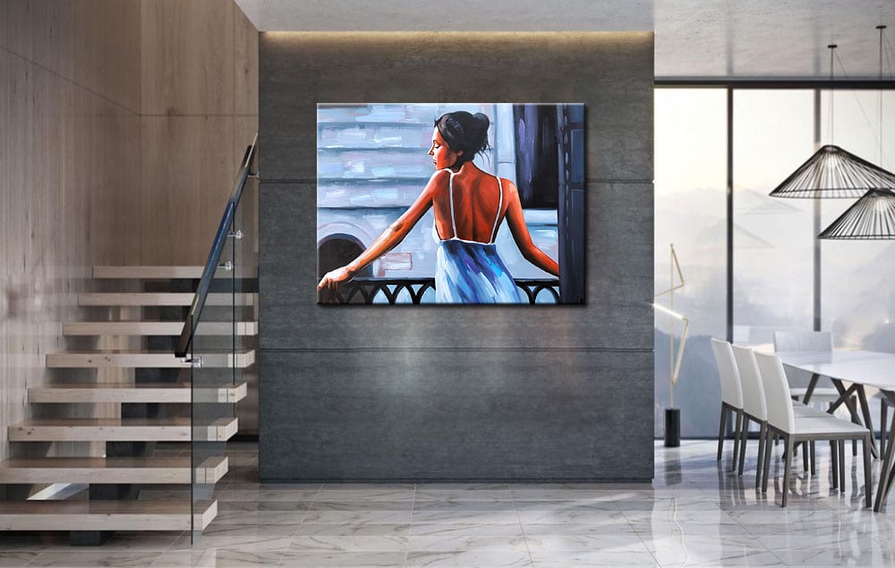 Dame in Ochtendjurk schilderij 120x90cm - Afbeelding 2