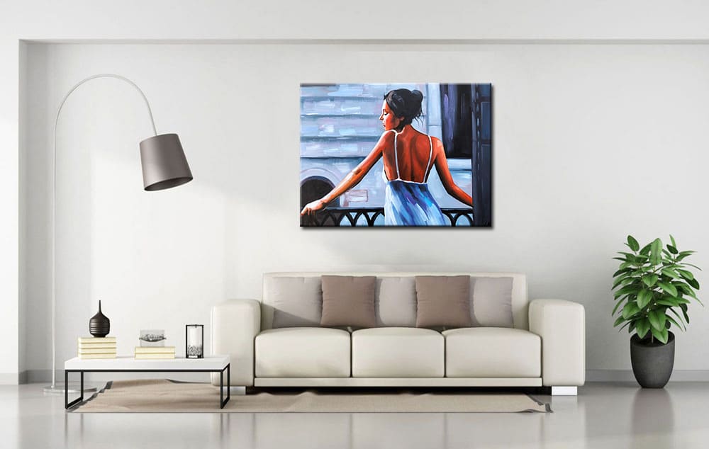 Dame in Ochtendjurk schilderij 120x90cm - Afbeelding 3