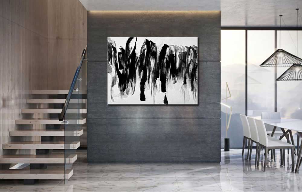 Black Stripes abstract schilderij 120x90cm - Afbeelding 3
