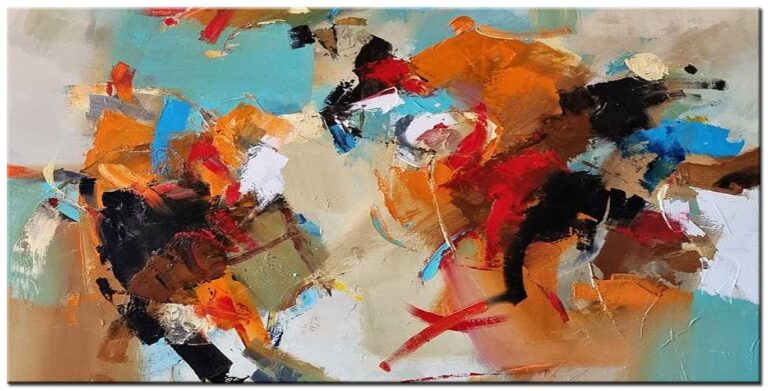 Abstract schilderij Bewegende Vormen groot rood oranje blauw