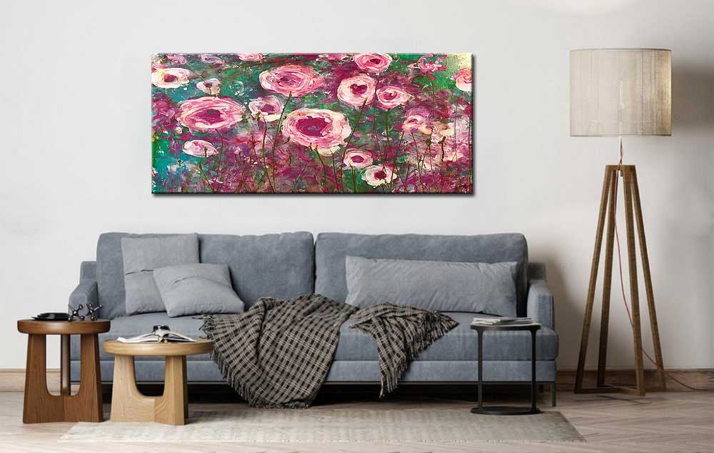 Pioenrozen modern groot schilderij 180x90cm - Afbeelding 4
