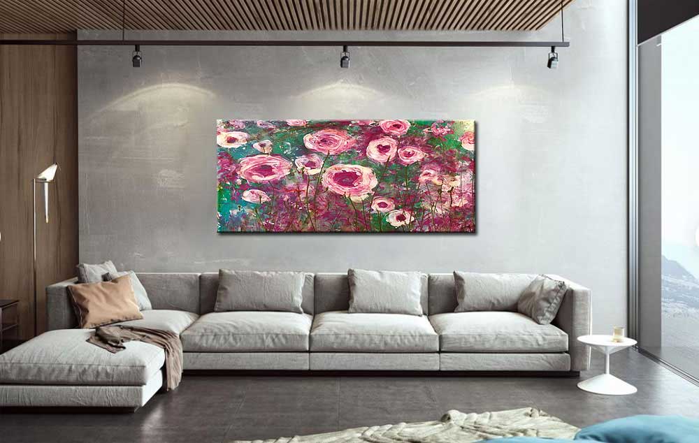 Pioenrozen modern groot schilderij 180x90cm - Afbeelding 2