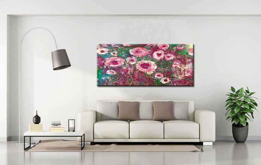 Pioenrozen modern groot schilderij 180x90cm - Afbeelding 3