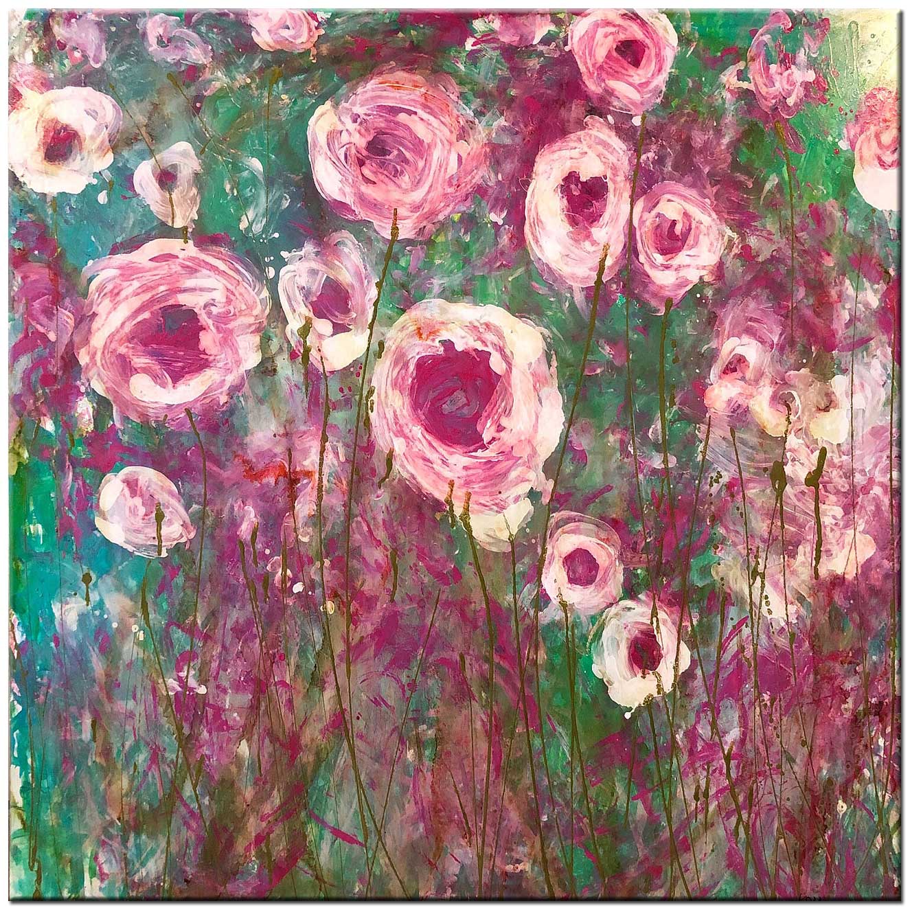 Bloemen schilderij Pastel Roze Bloemen